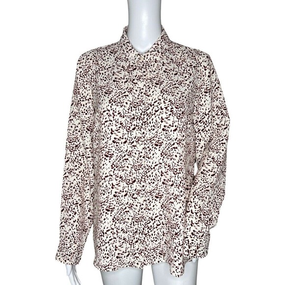 Express Shirt Womens Medium Brown White Abstract Animal Print Portofino Office - Picture 1 of 8